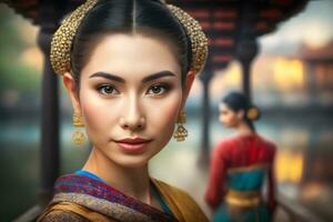 ritratto di un' bellissimo asiatico tailandese donna. neurale Rete ai generato foto