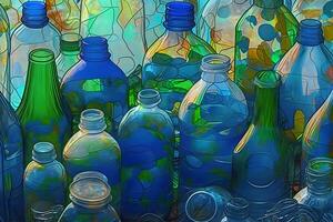 un' lotto di plastica rifiuto bottiglie. neurale Rete ai generato foto