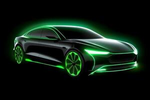 auto di il futuro ologramma neon su un' nero sfondo. neurale Rete ai generato foto