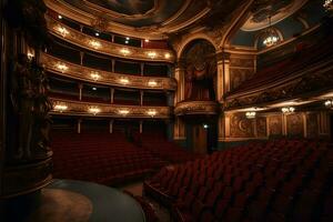 il interno di il sala nel il Teatro. neurale Rete ai generato foto