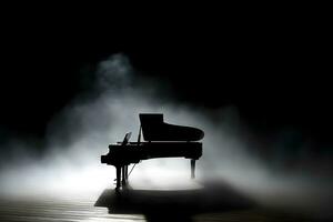 pianoforte e Fumo su palcoscenico. neurale Rete ai generato foto