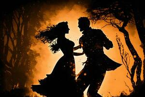 silhouette di danza coppia nel Halloween stile. neurale Rete ai generato foto