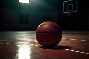pallacanestro palla su un' buio sfondo. neurale Rete ai generato foto