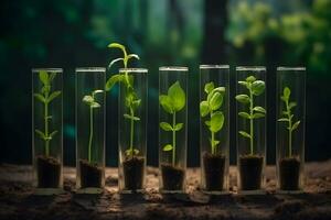 verde fresco pianta nel bicchiere test tubo nel laboratorio. neurale Rete ai generato foto