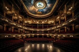 il interno di il sala nel il Teatro. neurale Rete ai generato foto