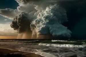 il Perfetto fungo nube tempesta al di sopra di il mare. neurale Rete ai generato foto