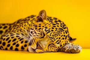 leopardo su un' giallo sfondo. neurale Rete ai generato foto