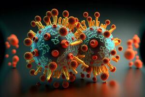 astratto Visualizza di virus di influenza o covid 19 romanzo coronavirus attraverso microscopio. neurale Rete generato arte foto