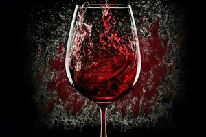 bicchiere con spruzzo di rosso vino su nero sfondo. neurale Rete generato arte foto