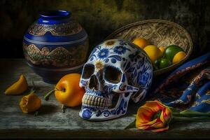 Halloween dia de los muertos celebrazione con zucchero cranio. neurale Rete ai generato foto