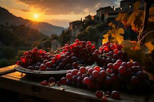 un' pittoresco vigneto sotto il caldo splendore di il pomeriggio sole. ai generativo foto