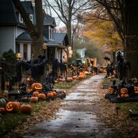 Halloween decorazioni nel il quartiere. foto