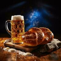 oktoberfest celebrazione con birra e salatini. foto