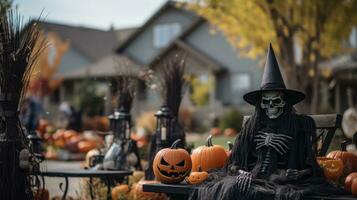 Halloween decorazioni nel il quartiere. foto