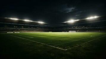 calcio stadio con bene erba, e bene illuminazione, ai generativo foto