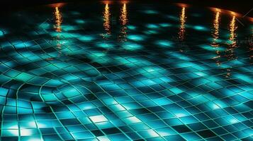 superiore Visualizza di raggiante luci la creazione di riflessivo Magia nel un' ore notturne piscina, generativo ai foto