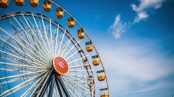 Visualizza per parte di Ferris ruota e blu cielo, generativo ai foto