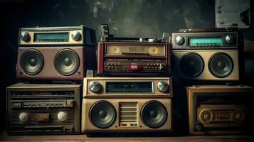 Vintage ▾ Radio boombox liner il parete a partire dal il anni '80, generativo ai foto