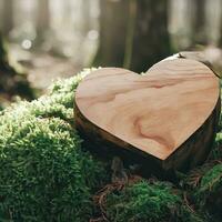 funerale cuore simpatia o di legno funerale cuore vicino un' albero. naturale sepoltura tomba nel il foresta. cuore su erba o muschio. albero sepoltura, cimitero e tutti santi giorno concetti generativo ai foto