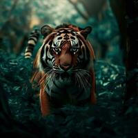 un' tigre nel il giungla con il parole tigre nel il angolo un' tigre nel il giungla generativo ai foto