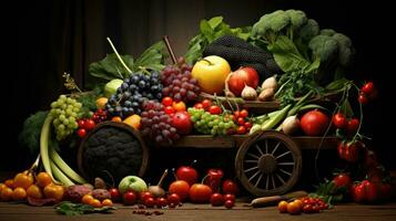 studio tiro di vario frutta e verdure isolato su nero sfondo. superiore Visualizza. alto risoluzione prodotti foto