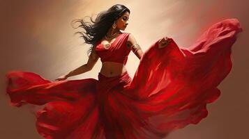 bellissimo indiano ragazza indù femmina modello nel sari e kundan Accessori rosso tradizionale costume di India foto