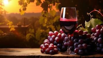 scrosciante rosso vino in un' bicchiere. nel il vigneto, francese rosso vino foto