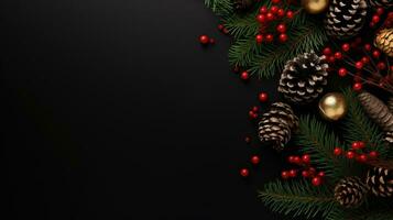 Natale pietra sfondo con neve abete albero, regalo scatola e arredamento. superiore Visualizza con copia spazio foto