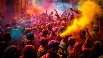 persone celebrare colorato holi Festival nel India, annuale turismo colori, India foto