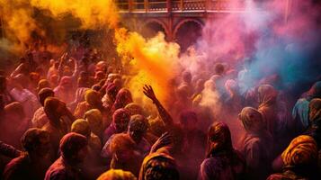 persone celebrare colorato holi Festival nel India, annuale turismo colori, India foto