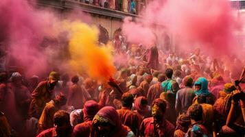 persone celebrare colorato holi Festival nel India, annuale turismo colori, India foto