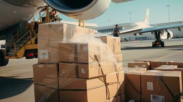 grande scatole di merce siamo caricato su trasporto aerei, internazionale nolo trasporto foto