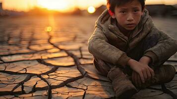 asiatico bambini vivente nel povertà e siccità foto