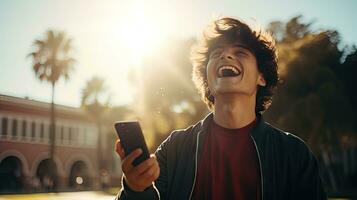 spagnolo studenti celebrare vittoria e bene notizia in linea ricevere notifiche e messaggi foto