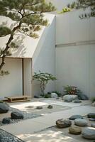3d rendere minimalista di giapponese camera di zen giardino foto
