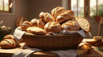 fetta di un' pane foto nel un' di legno vassoio o cestino