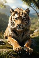 maschio tigre nel il natura habitat a piedi testa su composizione natura scena foto