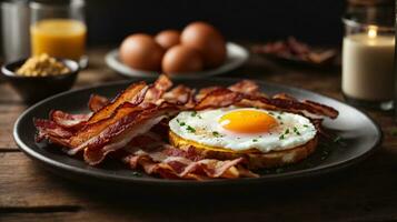 foto Bacon e uovo prima colazione su di legno tavolo