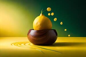 Limone frutta come gocciolante arte nel un' colorato giallo sfondo foto