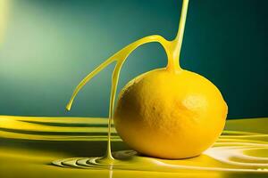 Limone frutta come gocciolante arte nel un' colorato giallo sfondo foto