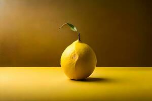 Limone frutta come gocciolante arte nel un' colorato giallo sfondo foto