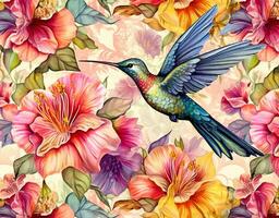 piccolo colibrì e tropicale fiori modello foto
