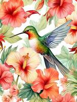 piccolo colibrì e tropicale fiori modello foto