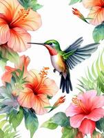 piccolo colibrì e tropicale fiori modello foto