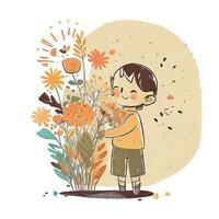 un' piccolo bambino con un' piccolo mazzo di fiori selvatici foto