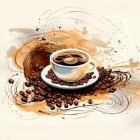 tazza di caffè con fagioli illustrazione, generativo ai foto