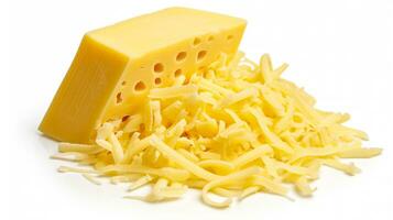 formaggio fetta con grattugiato formaggio isolato su un' bianca sfondo generativo ai foto