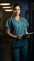 infermiera indossare blu scrub generativo ai foto