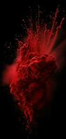 rosso polvere spruzzo su nero sfondo generativo ai foto