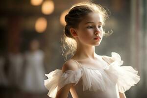 un' giovane ragazza balletto nel tutu vestito generativo ai foto